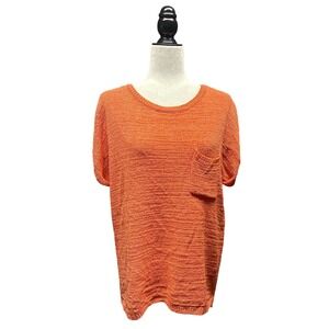 Tribal Guava Orange Textured Knit Short Sleeve Sweater Top Women's Medium NEW